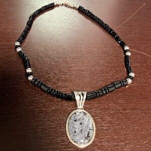 Jay King Desert Rose Trading Sterling Silver Larvikite Black Agate Bead Necklace